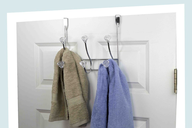 Home Basics 3 Hook Over the Door Hooks with Crystal Knobs, Organize Clothes, Coats, Robes, Towels For Bedroom, Bathroom Or Closet, Chrome - Image 3